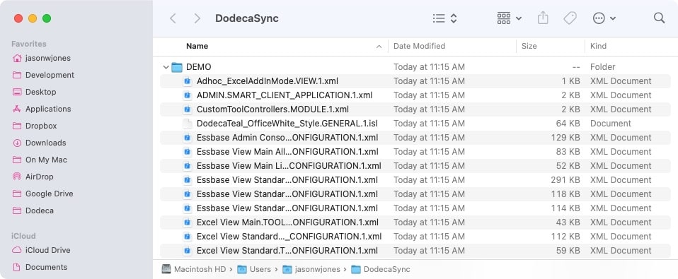 Folder contents after export
