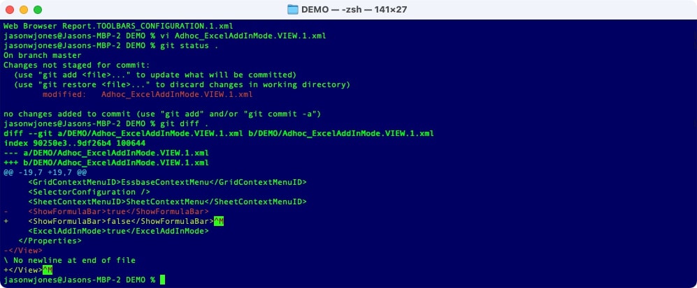 Viewing difference in file with Git